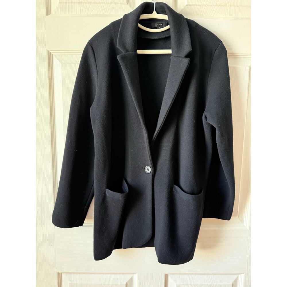 J. Crew‎ Black Sweater Blazer Wool Cotton Knit Jacket Medium Office Capsule